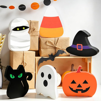 Festive Aura 6-Piece Understated Halloween Wood Signs – Effortless Seasonal Accent for Clutter-Free Spaces