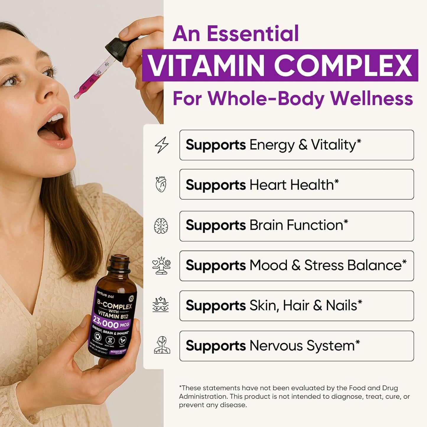 sublingual liquid drop format in a 2 fl oz bottle for rapid absorption