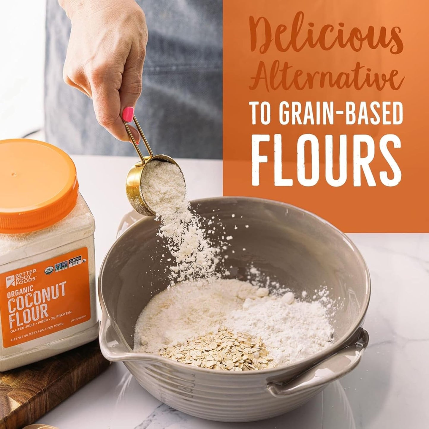 substitutes 20%-100% of wheat flour in standard recipes