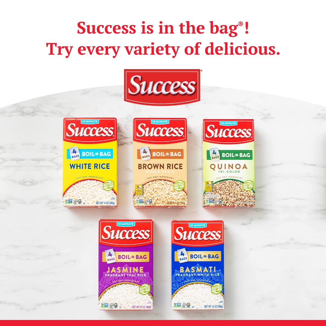 Success Boil-in-Bag Rice, Portable Microwaveable White Rice for Camping Cooler Meal Prep, No Stove Required
