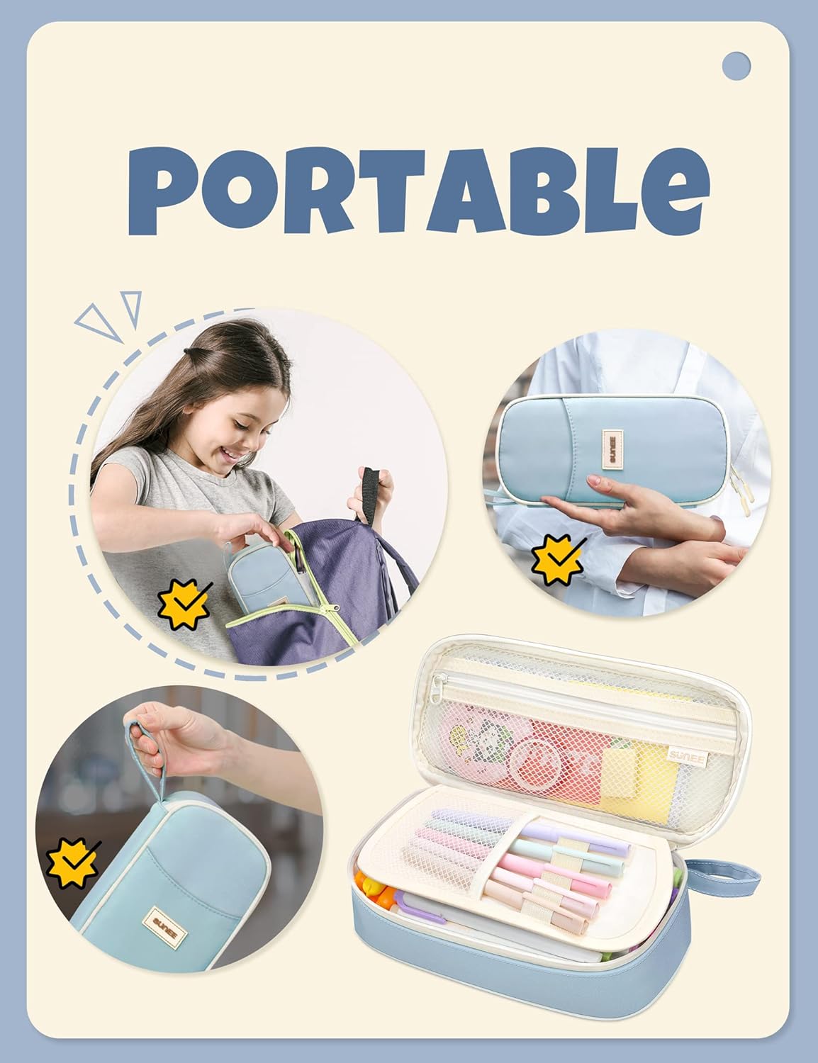 SUNEE Cute Pen Case – Lightweight Stationery Pouch for Kids' Bedroom Desk and Study Corner