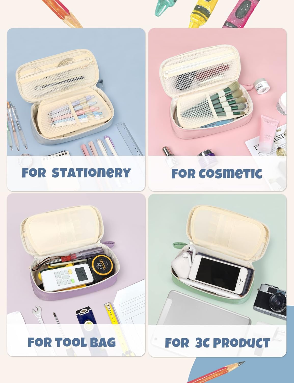 SUNEE Cute Pen Case – Lightweight Stationery Pouch for Kids' Bedroom Desk and Study Corner