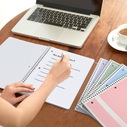 SUNEE Spiral Notebooks 4 Pack College Ruled, Coil Lock Spiral and 3-Hole Punch, for Desk Organization and Project Notes