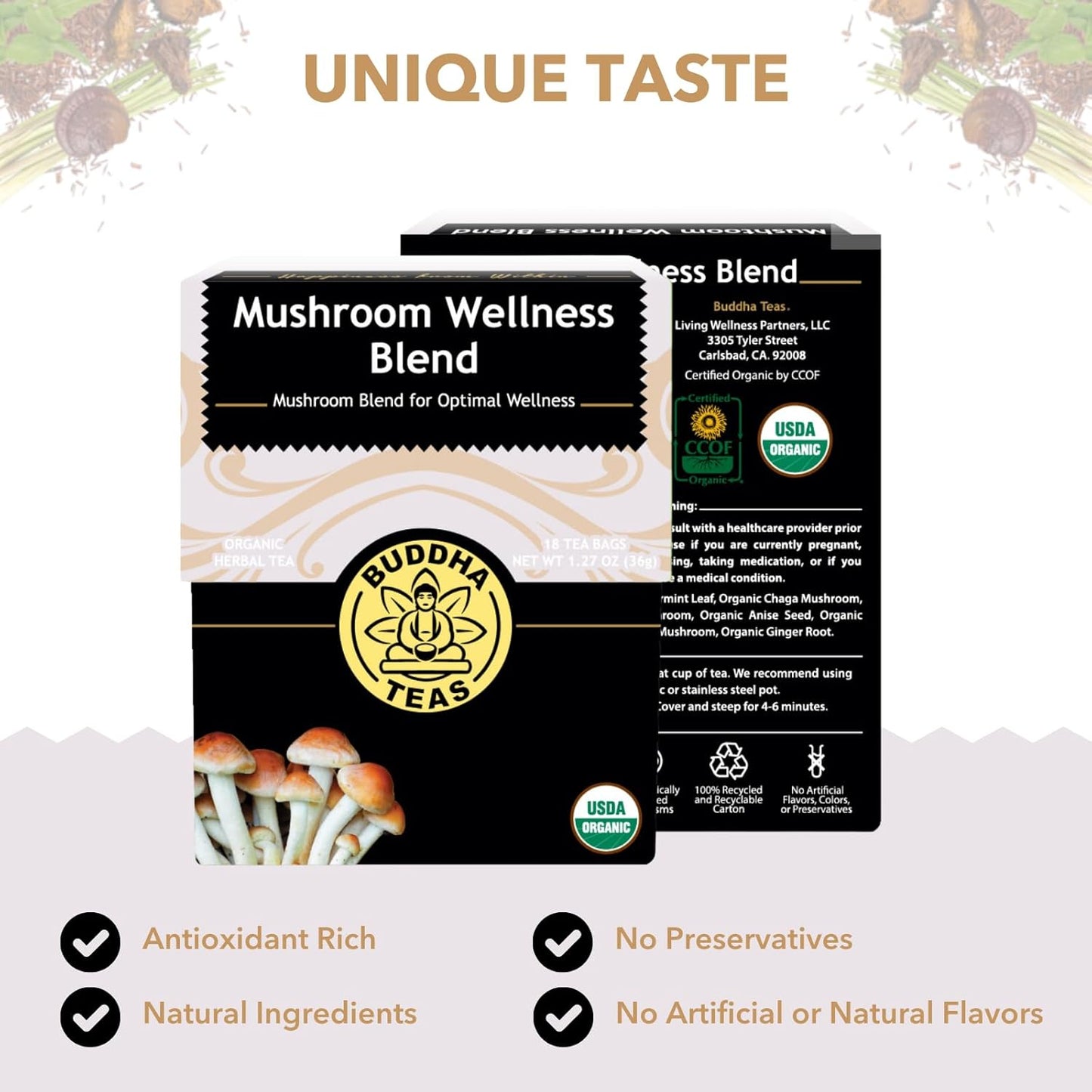 supportive botanicals: spearmint leaf, lemongrass, rooibos, and anise