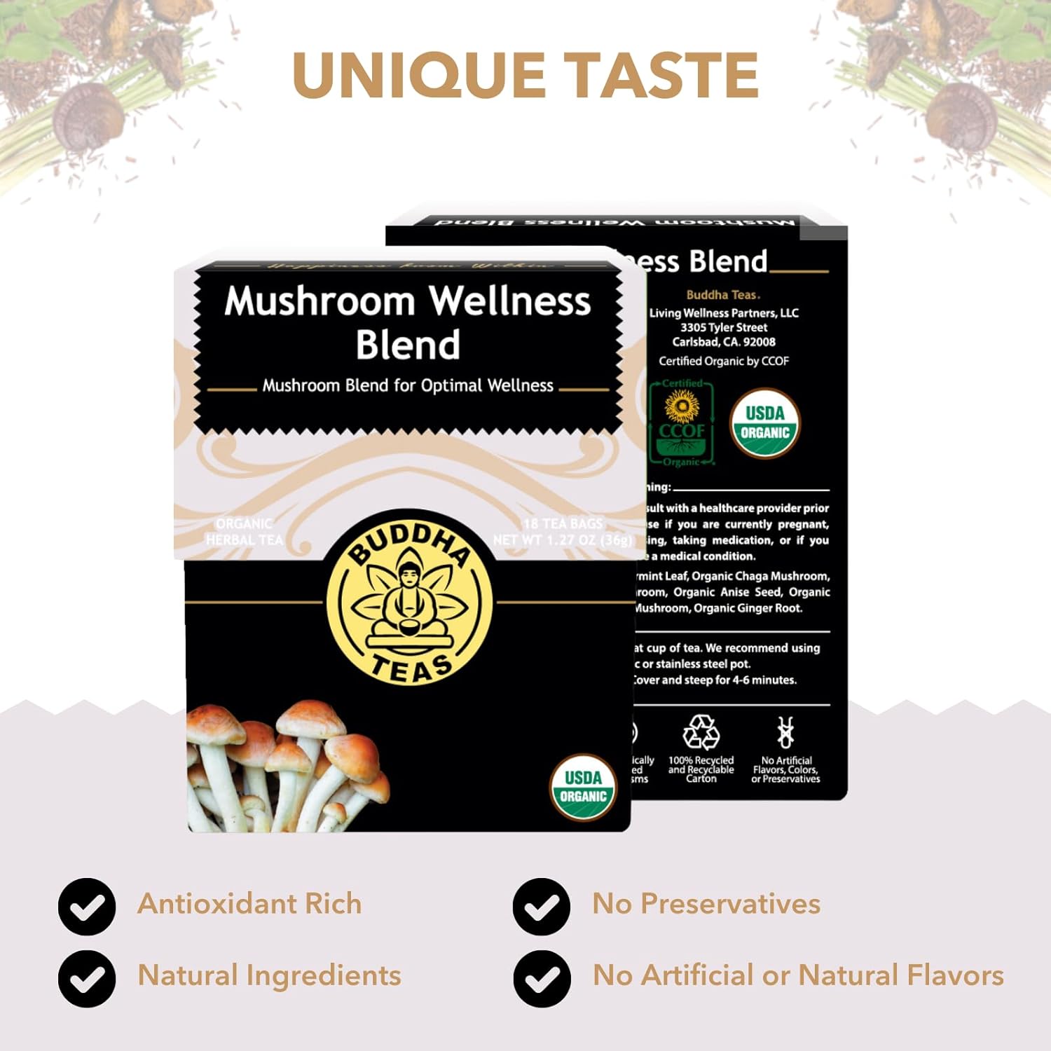 supportive botanicals: spearmint leaf, lemongrass, rooibos, and anise