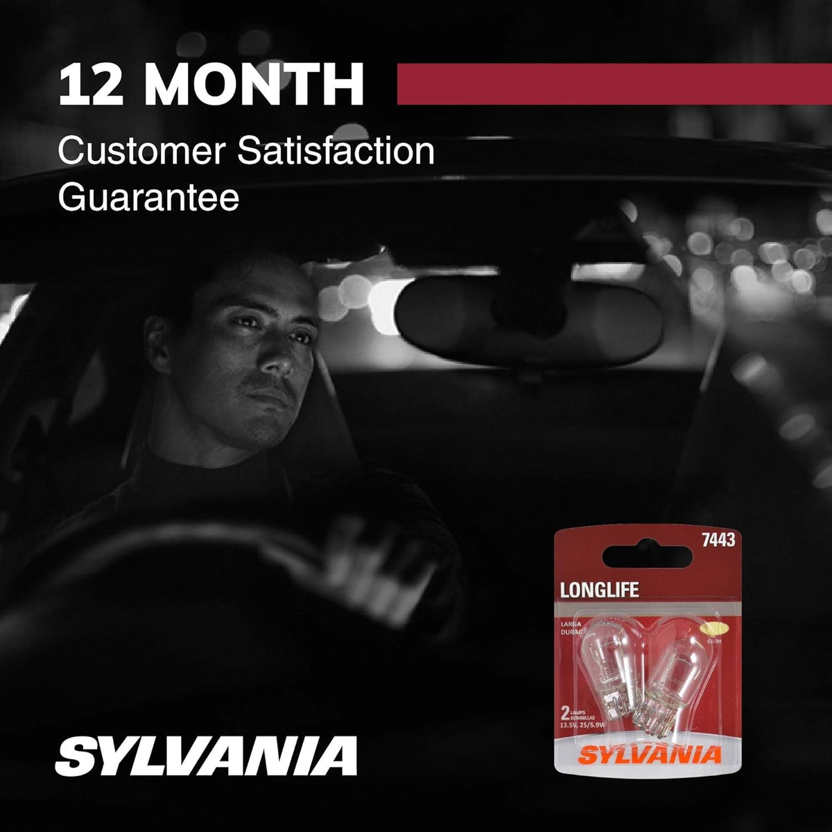 SYLVANIA 7443 Long Life Miniature Bulb for DRL and Reverse Fitments, Streamlined Plug-In Installation