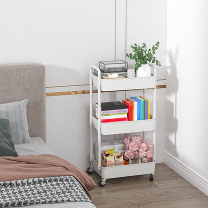 Sywhitta Plastic Storage Trolley, Simple Modern Storage for Bathroom Countertop and Toiletries, White