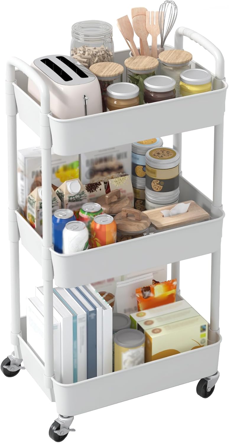 Sywhitta Plastic Storage Trolley, Simple Modern Storage for Bathroom Countertop and Toiletries, White