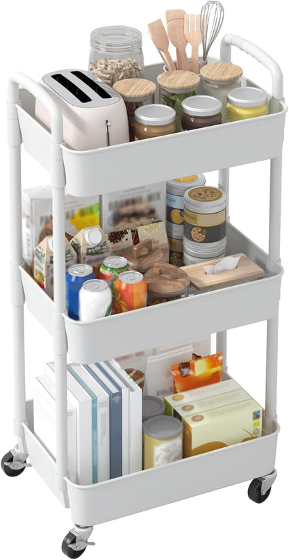 Sywhitta Plastic Storage Trolley, Simple Modern Storage for Bathroom Countertop and Toiletries, White