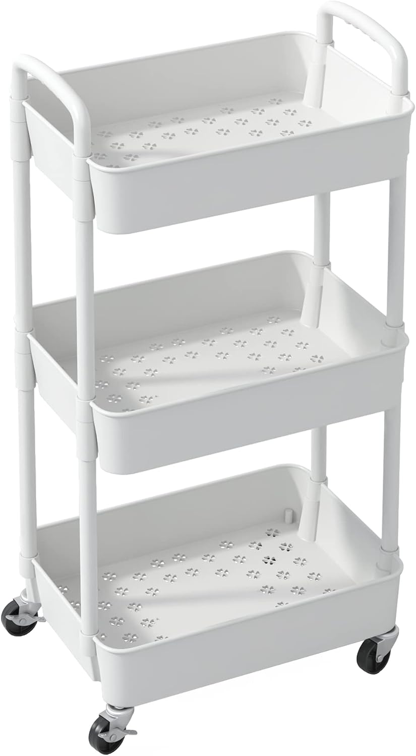 Sywhitta Plastic Storage Trolley, Simple Modern Storage for Bathroom Countertop and Toiletries, White