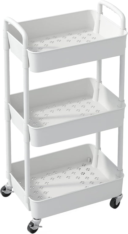 Sywhitta Plastic Storage Trolley, Simple Modern Storage for Bathroom Countertop and Toiletries, White