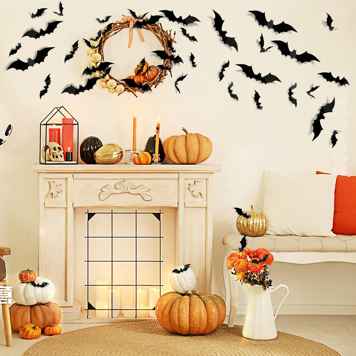 TDHDIKE Halloween Bats 140 Piece Set Safe Removable Wall Decor for Children Bedroom Nursery and Family Party Activity Supplies