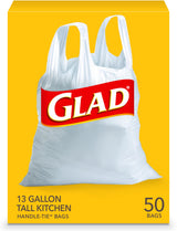 Glad 13 Gallon Handle-Tie Garbage Bags, 50 Count for Daily Office Break Room Tasks