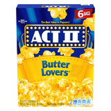 ACT II Butter Lovers Microwave Popcorn, 6 ct 2.75 oz Bags — Whole Grain Movie Night Treat for Diabetic-Friendly Diets