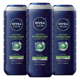 NIVEA MEN Maximum Hydration Moisturizing Body Wash for Dry Skin – One-Step Body Face Hair Cleanser for Restraint-Focused Shared Bathroom Storage