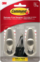 Command 5 lb Brushed Nickel Hooks – Practical Birthday Gift for Mom and Her, Apartment-Friendly Wall Hooks with Adhesive Strips