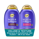 OGX Thick & Full + Biotin and Collagen – High-End Volumizing Hair Care Ritual, Wheat Protein Conditioner and Thickening Shampoo 2-Pack