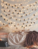 Aurora Glow 50 LED Twinkle Lights Warm White – Playroom Wall Decor with Photo Clips for Kids