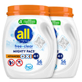 all Free Clear Mighty Pacs with OXI – Streamlined Laundry for Clutter Free Homes, Unscented and Dye Free, 56 Count