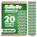Gillette Mach3 Sensitive Refill Blades 20 Count – Mindful Self-Care Shave for Razor Burn Relief, Shower and Bath Time