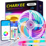 CHARKEE Worry Free LED Strip Lights, USB 5V Smokeless RGB Strip Light with Auto Shutoff Timer for Bedside TV and Nursery, Bluetooth App Remote
