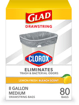 Glad Medium Drawstring Trash Bags Febreze Scent – Refined Odor Control for an Elevated Home Atmosphere in Every Room, 8 Gallon, 80 Count