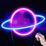 Lumoonosity Planet Neon Style Light - Cozy Ambient Lighting for Living Room and Home Office, Saturn LED Wall Decor Sign, 3W USB Powered