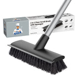 MR.SIGA 2-in-1 Patio Scrubber and Water Squeegee with Extendable Pole for Outdoor Hard Surfaces