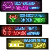 4 Pcs Printed Neon Gaming Posters – Birthday Gift for Teen Boys and Gamer Friends, Boys Bedroom Wall Art
