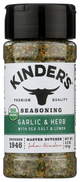 Kinder's Organic Garlic Herb Sea Salt & Lemon Seasoning – Nourishing Spice Mix for Clean Eating and Wellness Routines, 3.2 oz