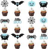 Spooky 2nd Birthday Home Decor Cupcake Toppers, 36Pcs Blue Black Ghost Pumpkin Bat Spider Picks for Halloween Themed Living Room Dessert Display