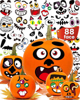 Greingways Halloween Pumpkin Stickers, No-Carve Pumpkin Decorating Kit for Kids, 88 Funny Faces Safe for Nursery and Playroom Craft Time