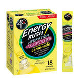 4C Energy Rush Electrolyte Mix – Practical Self-Care Gift for Coworkers and Students, 18ct Lemonade Single-Serve