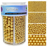 Gold Sprinkles for Cake Decorating – 4 Sizes Pearl Mix, Premium Edible Toppings for Wedding and Anniversary Cakes