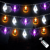 LampLustre Halloween String Lights 3D Pumpkin Ghost Bat 16FT 30 LED Battery - Aesthetic Seasonal Home Decor with Dimmable Remote and Color Change