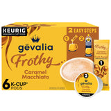 Gevalia Keurig Caramel Macchiato Pods and Real Milk Froth Packets – Break Room Coffee Solution for Busy Professionals, 2-Step Kit