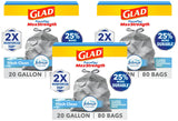 Glad ForceFlex MaxStrength XL 20 Gal Garbage Bags, Extra-Large Capacity for Diaper Stations and Pet Litter Area Cleanup, 80 Pack