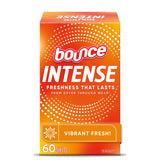 Bounce Intense Dryer Sheets, Vibrant Fresh Fragrance, 60 Count, High-End Guest Bedroom Towel Softener