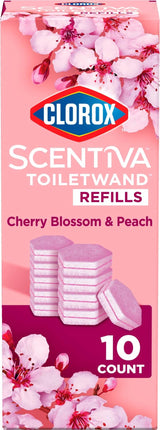 Clorox Scentiva ToiletWand Refills – Less-Mess Disposable Pads for Minimalist Apartment Bathroom, Cherry Blossom and Peach, 10 Pack