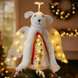 iHeartDogs Christmas Miracle Angel – Cozy Living Room Tree Topper with LED Halo and Snowflake Garland