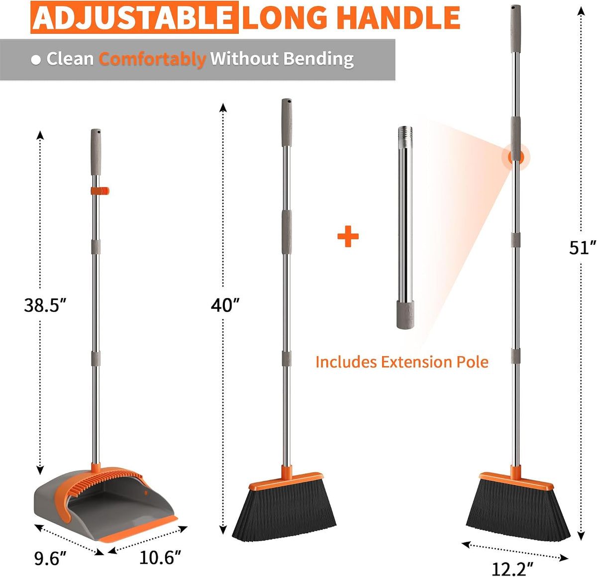telescoping aluminum handle adjustable from 40 to 51 inches