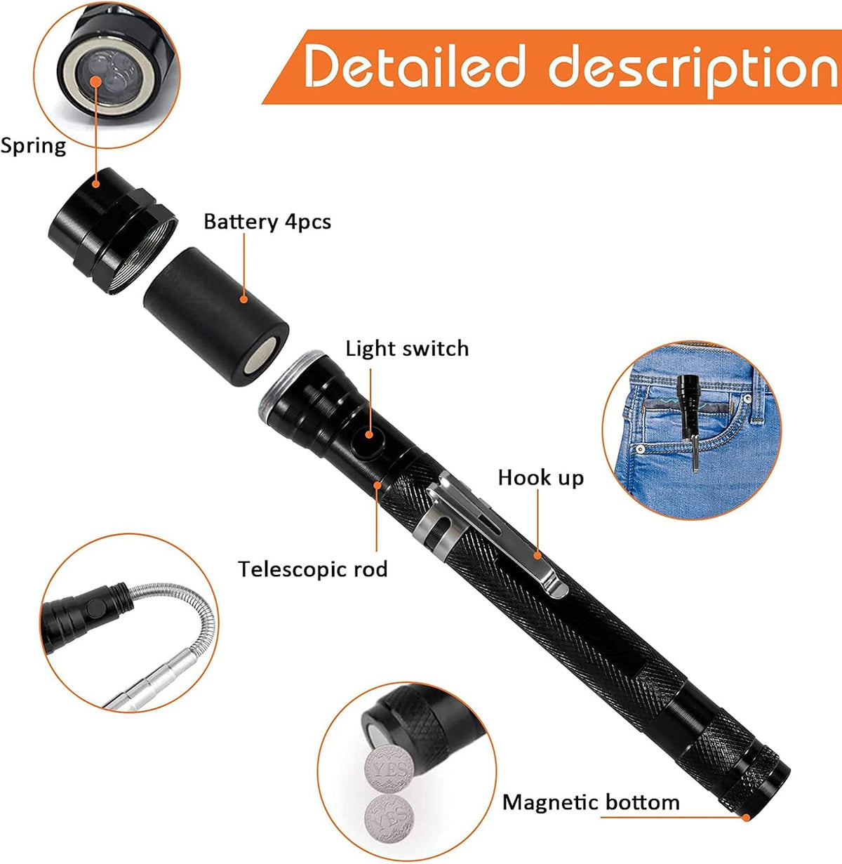 telescoping magnetic shaft that extends from 6.8 to 22.6 inches
