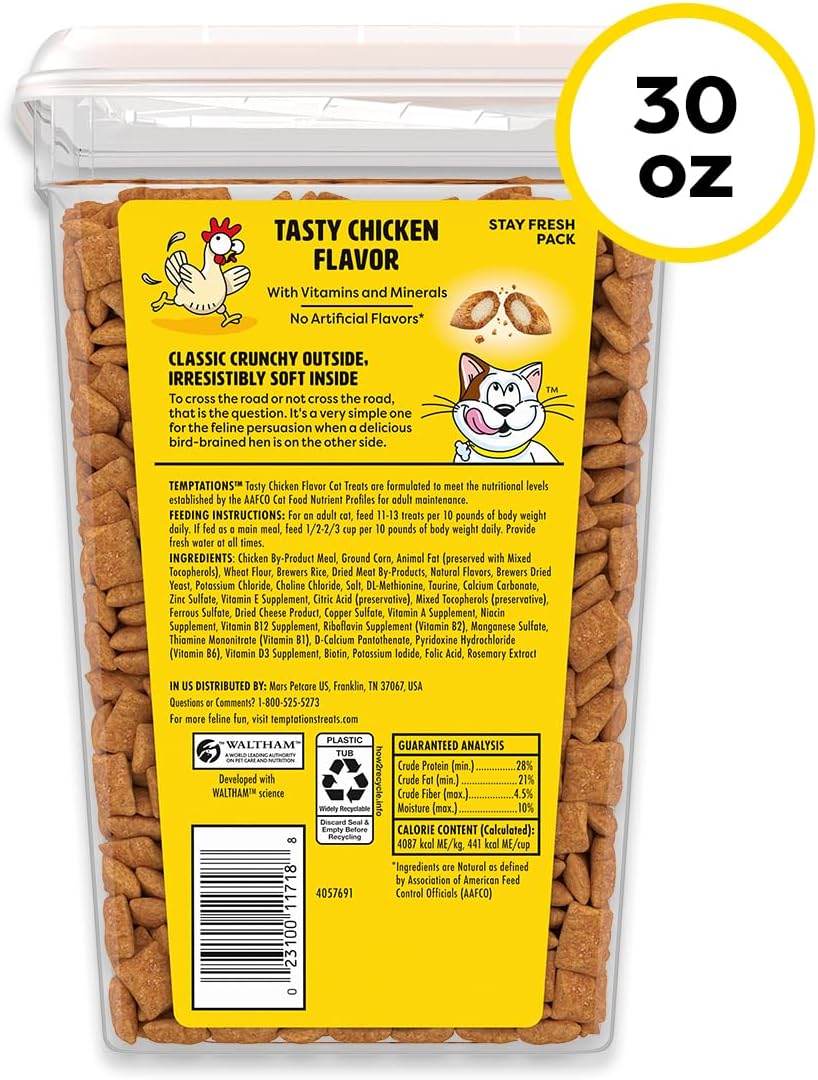 Temptations Classic Crunchy and Soft Cat Treats – Tasty Chicken, Holiday Stocking Stuffer for New Cat Parents