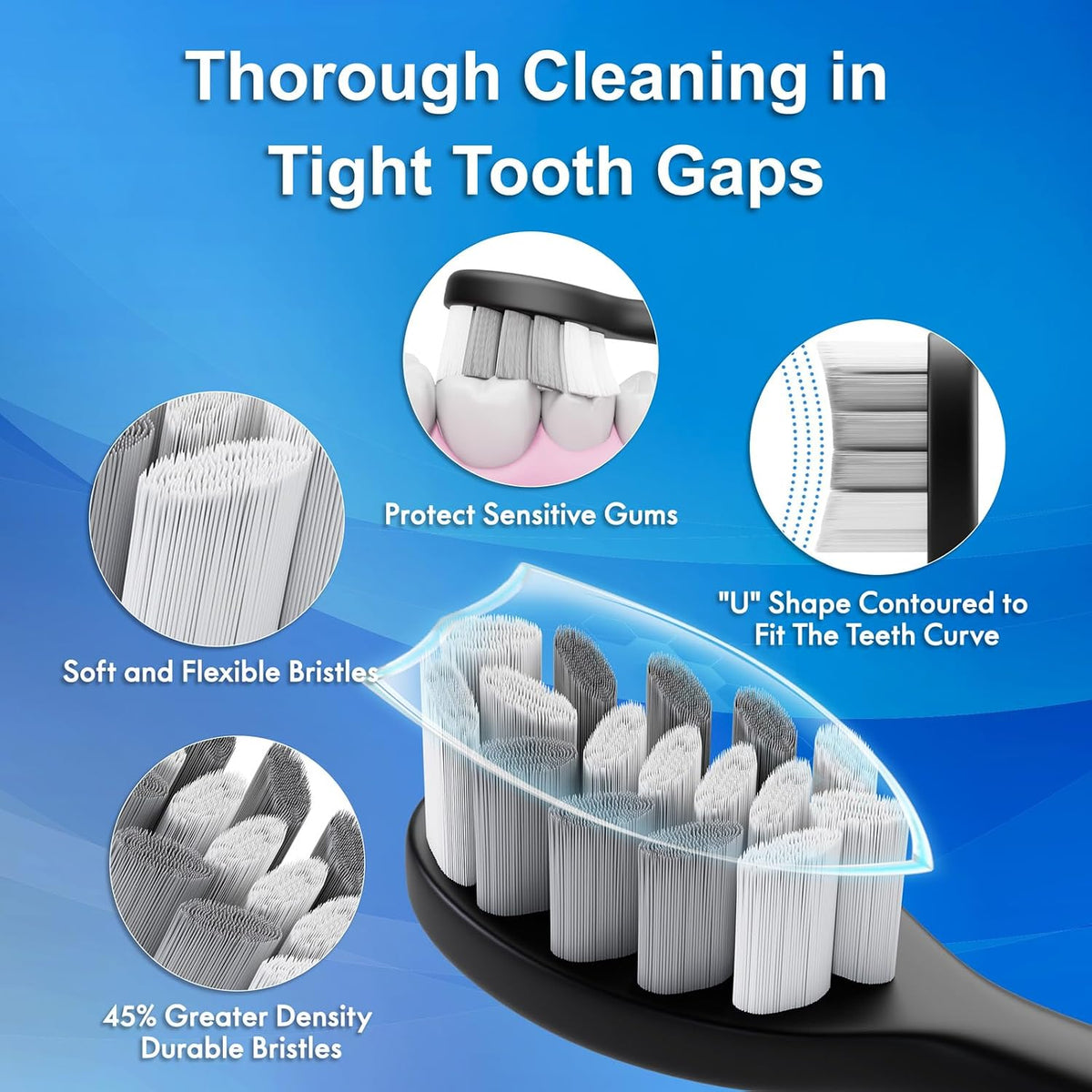 ten soft, oval replacement brush heads, each stated to last approximately three months