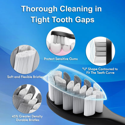 ten soft, oval replacement brush heads, each stated to last approximately three months