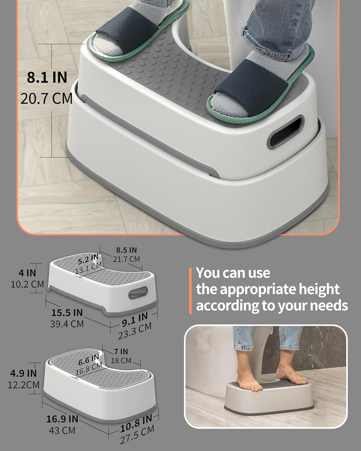textured anti-slip top surface paired with tpr-covered anti-slip base feet