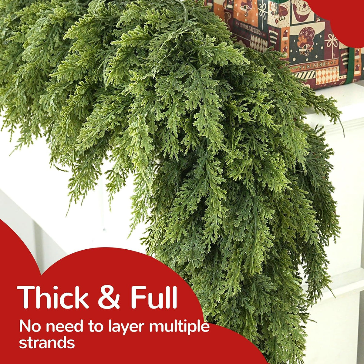 the 9-foot one-garland version features 280 branches and is designed to create a full look without layering