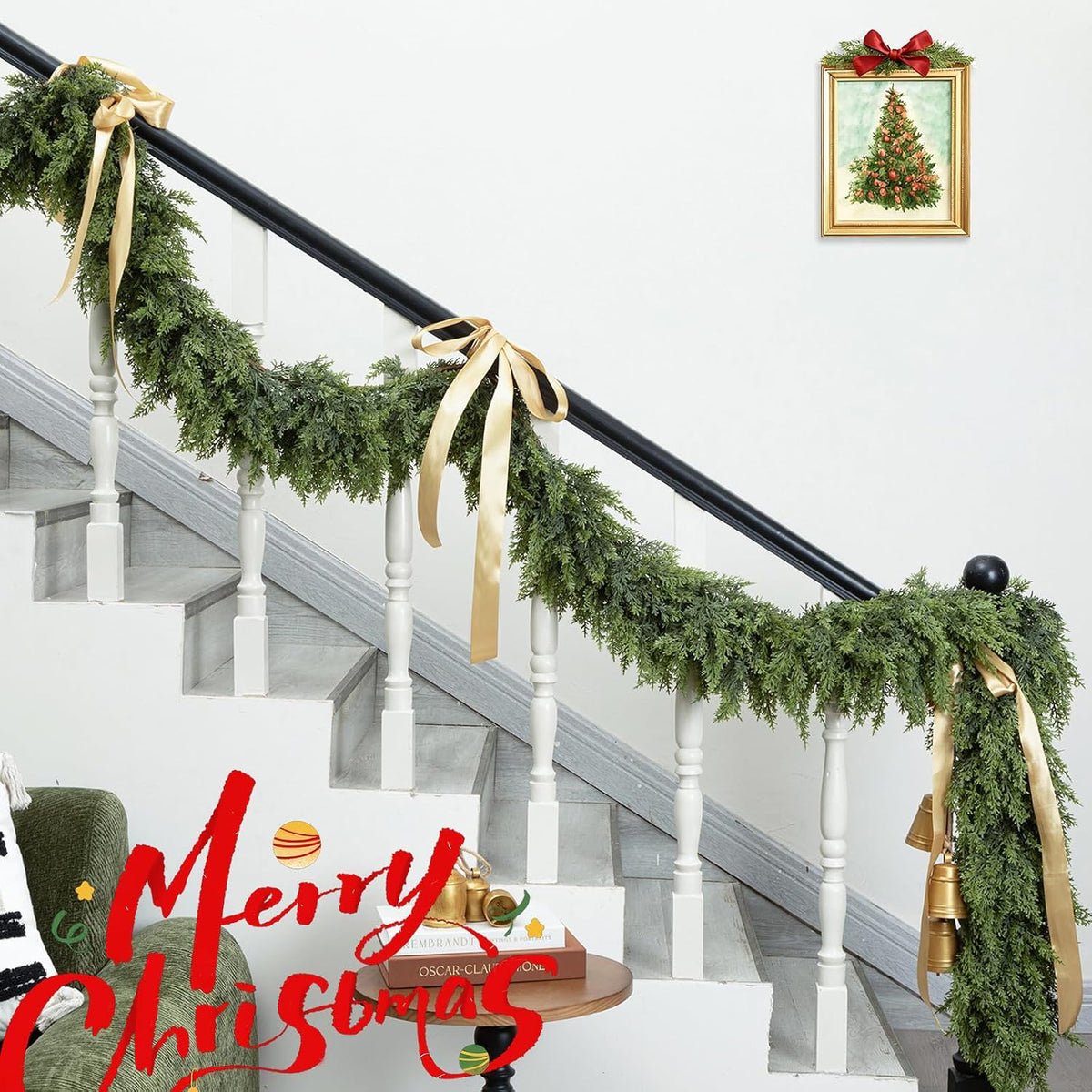 Brand Name Green Garland for Minimalist Home Styling, 9-Foot Flexible Branches for Clean Seasonal Accents