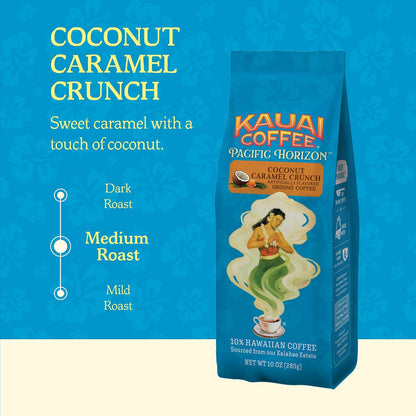the coffee is roasted and ground for convenient use and described as delivering rich, complex flavors with a bright aroma