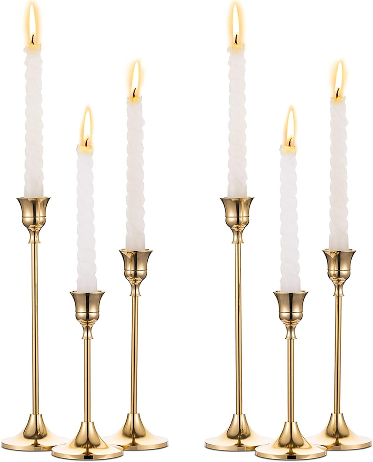 the featured 6-piece set includes two holders each at 5.9, 7.3, and 9.3 inches high